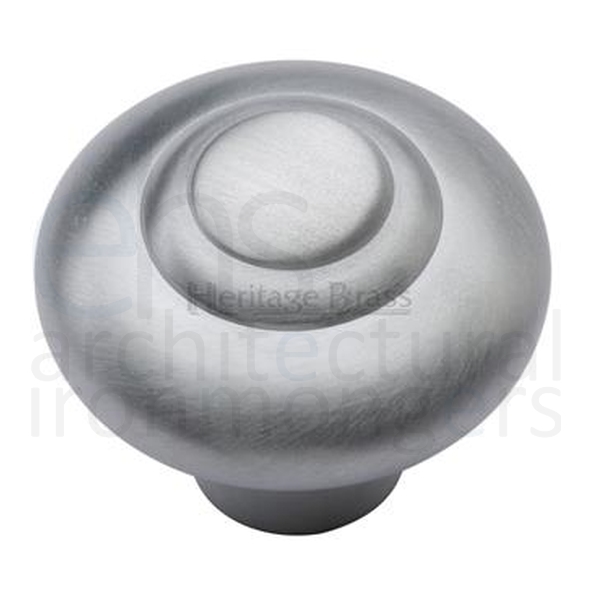 C3985 32-SC • 32 x 15 x 30mm • Satin Chrome • Heritage Brass Ringed Bun Cabinet Knob